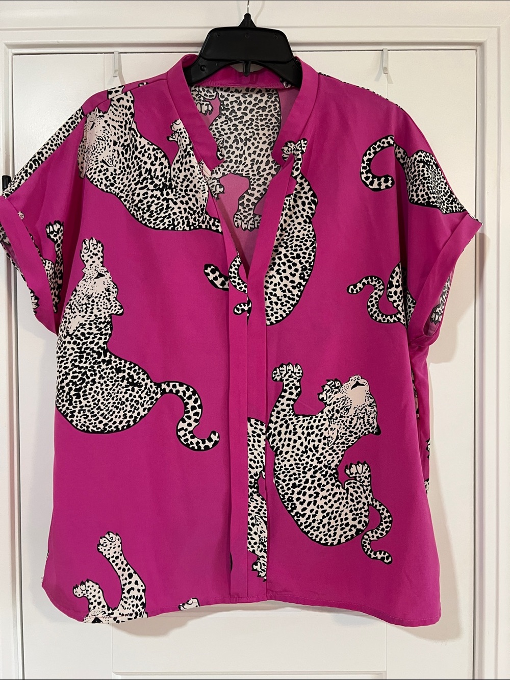 SHEIN Hot Pink Leopard Accent Top
